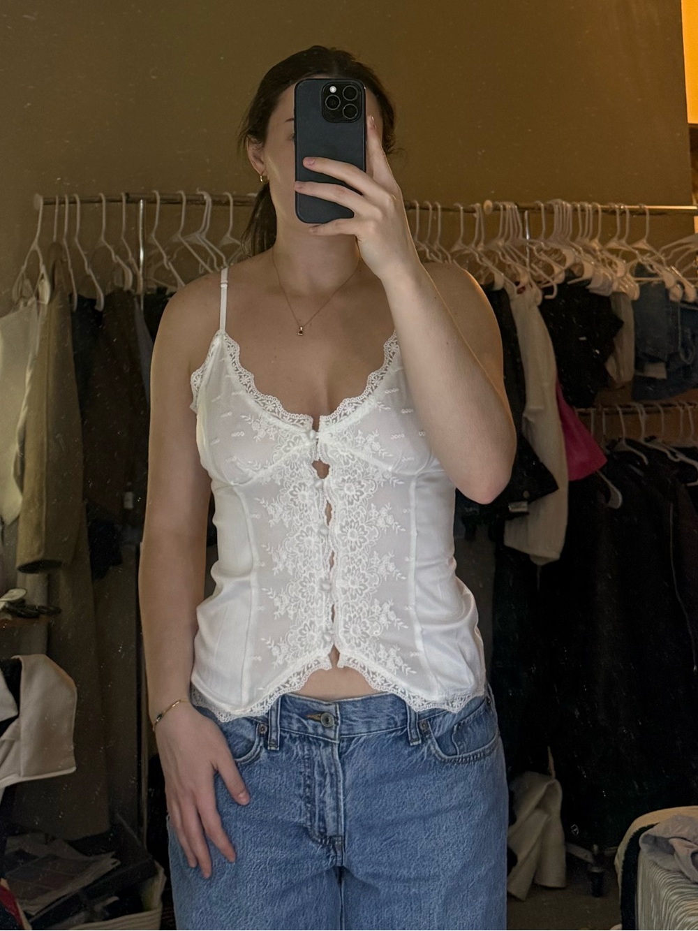 Princess Polly White Lace Button-Front Cami
